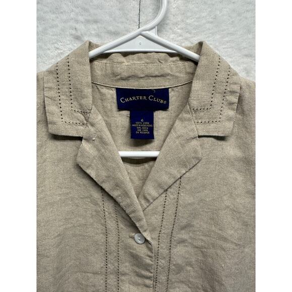Vintage Charter Club 100% Linen Sleeveless Button Front Top Beige Neutral Size 6 - Picture 4 of 9